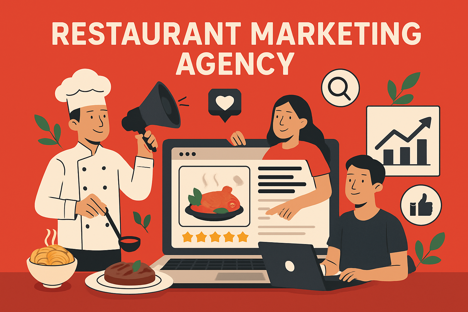 Restaurant marketing growth illustration